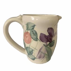 Studio Art Pottery Creamer Signed Floral Purple Pink Iris Spring
